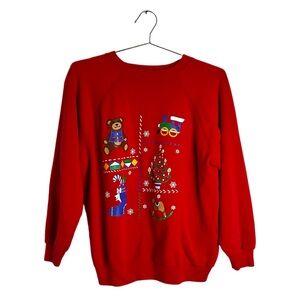 Vintage Festive Ugly Christmas Sweater Red Size XL